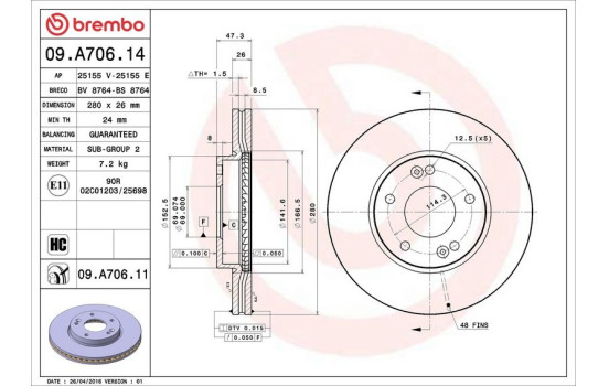 Disco de freno 09.A706.11 Brembo, Imagen 3
