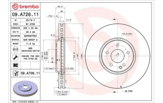 Disco de freno 09.A726.11 Brembo, Imagen 2