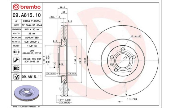 Disco de freno 09.A815.11 Brembo, Imagen 2
