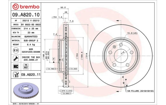 Disco de freno 09.A820.11 Brembo, Imagen 2