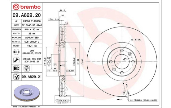 Disco de freno 09.A829.21 Brembo, Imagen 2