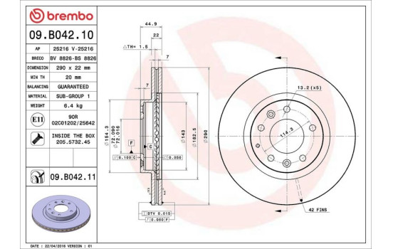 Disco de freno 09.B042.11 Brembo, Imagen 3