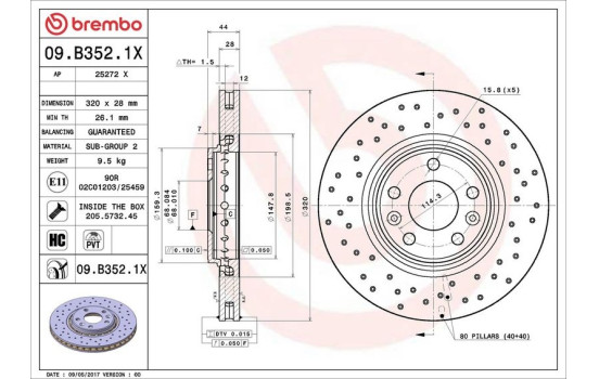 Disco de freno 09.B352.1X Brembo, Imagen 2