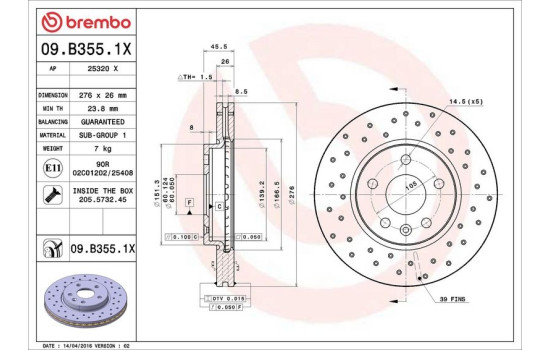 Disco de freno 09.B355.1X Brembo, Imagen 3