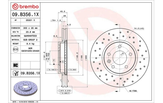 Disco de freno 09.B356.1X Brembo, Imagen 2