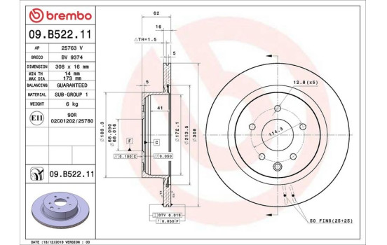 Disco de freno 09.B522.11 Brembo, Imagen 2