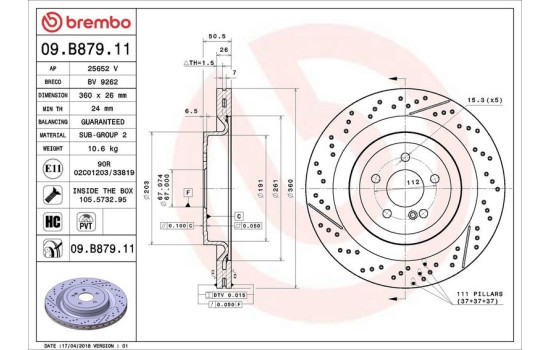 Disco de freno 09.B879.11 Brembo, Imagen 2