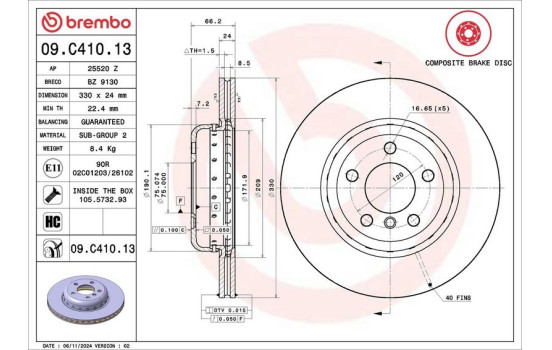 Disco de freno 09.C410.13 Brembo, Imagen 2