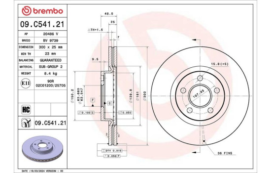 Disco de freno 09.C541.21 Brembo