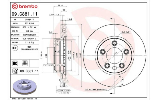 Disco de freno 09.C881.11 Brembo, Imagen 3