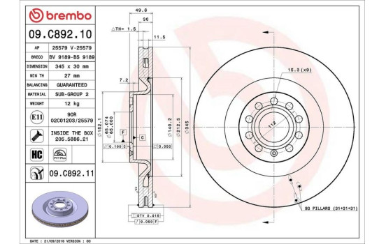Disco de freno 09.C892.11 Brembo, Imagen 2