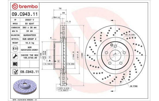 Disco de freno 09.C943.11 Brembo