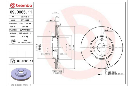 Disco de freno 09.D065.11 Brembo, Imagen 2