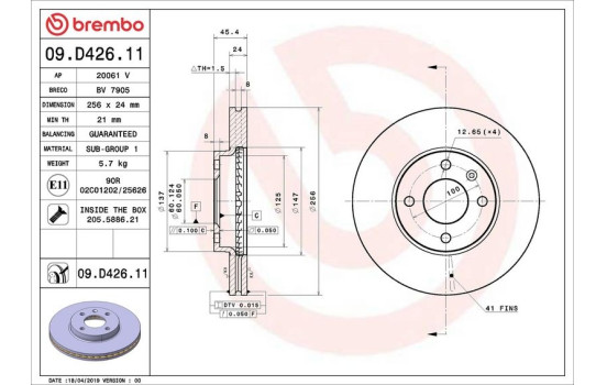 Disco de freno 09.D426.11 Brembo, Imagen 2