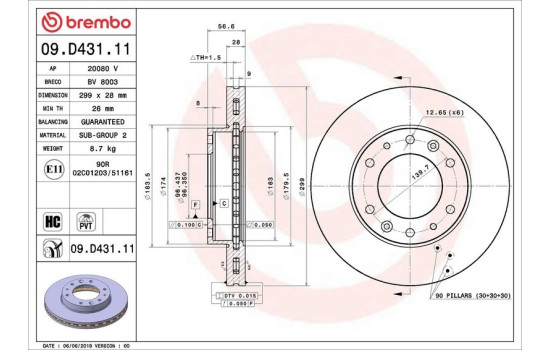 Disco de freno 09.D431.11 Brembo