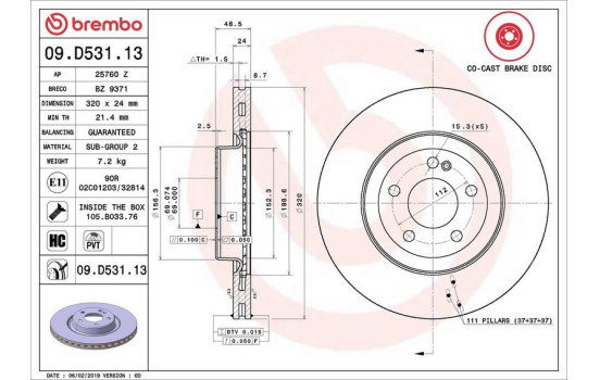 Disco de freno 09.D531.13 Brembo, Imagen 2