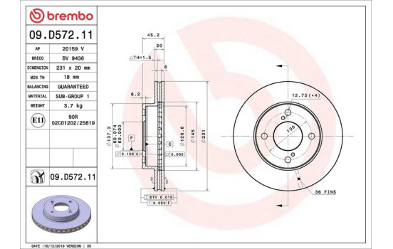 Disco de freno 09.D572.11 Brembo, Imagen 2