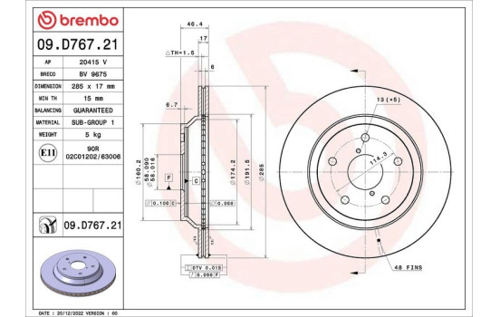 Disco de freno 09.D767.21 Brembo, Imagen 2