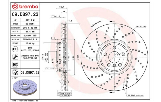 Disco de freno 09.D897.23 Brembo