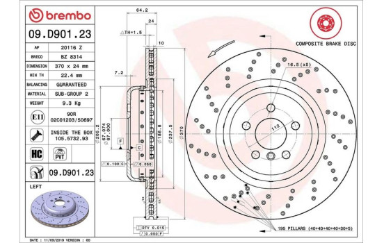 Disco de freno 09.D901.23 Brembo