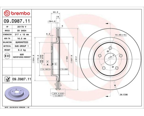 Disco de freno 09.D987.11 Brembo