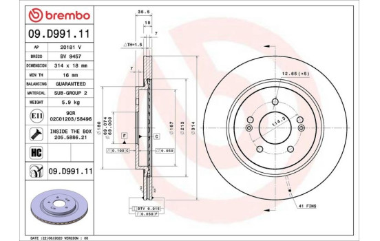 Disco de freno 09.D991.11 Brembo, Imagen 2