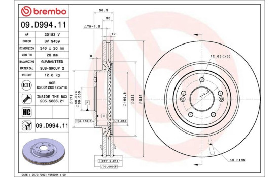 Disco de freno 09.D994.11 Brembo