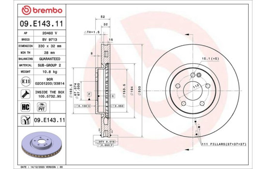 Disco de freno 09.E143.11 Brembo