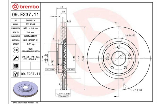 Disco de freno 09.E237.11 Brembo