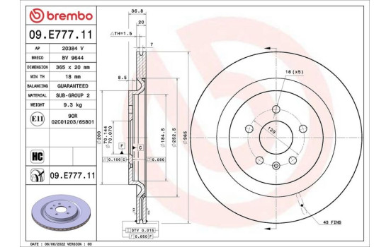 Disco de freno 09.E777.11 Brembo, Imagen 2