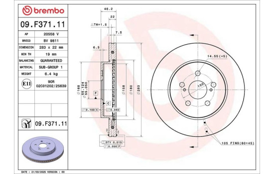 Disco de freno 09.F371.11 Brembo, Imagen 2