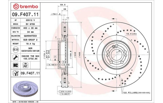 Disco de freno 09.F407.11 Brembo