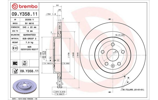 Disco de freno 09.Y358.11 Brembo