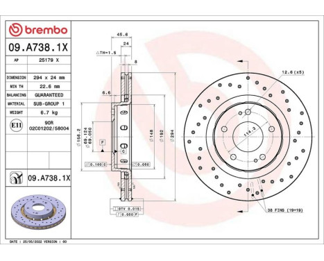 Disco de freno 09A7381X Brembo