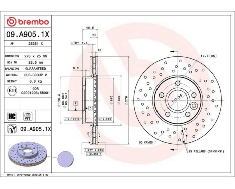 Disco de freno 09A9051X Brembo