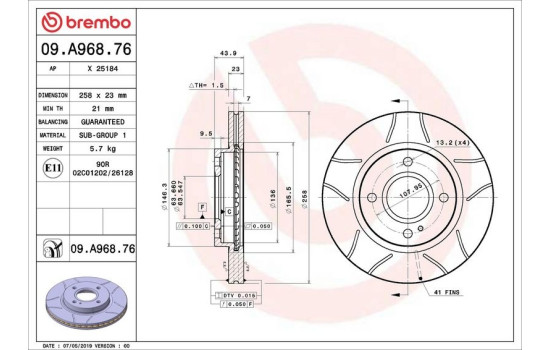 Disco de freno 09A96876 Brembo, Imagen 2