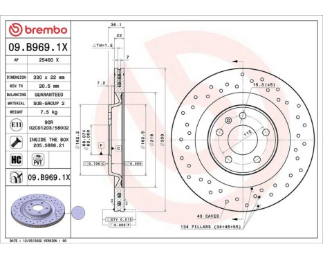 Disco de freno 09B9691X Brembo