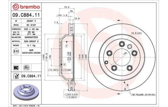 Disco de freno 09C88411 Brembo, Imagen 2