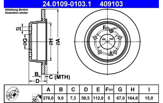 Disco de freno 24.0109-0103.1 ATE, Imagen 2