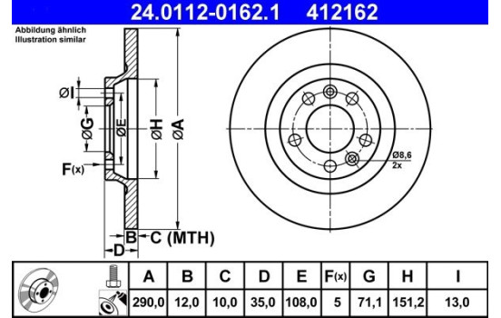 Disco de freno 24.0112-0162.1 ATE, Imagen 2