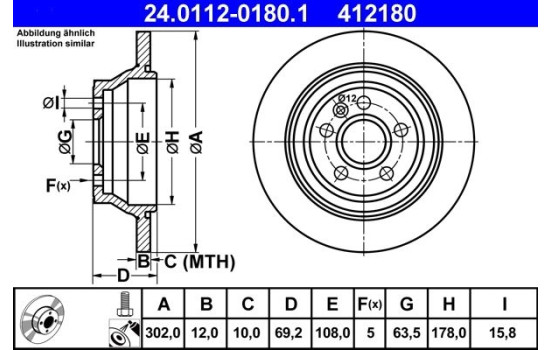 Disco de freno 24.0112-0180.1 ATE, Imagen 2