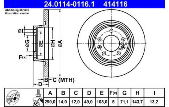 Disco de freno 24.0114-0116.1 ATE, Imagen 2