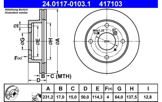 Disco de freno 24.0117-0103.1 ATE, Imagen 2