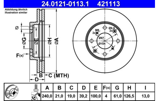 Disco de freno 24.0121-0113.1 ATE, Imagen 2