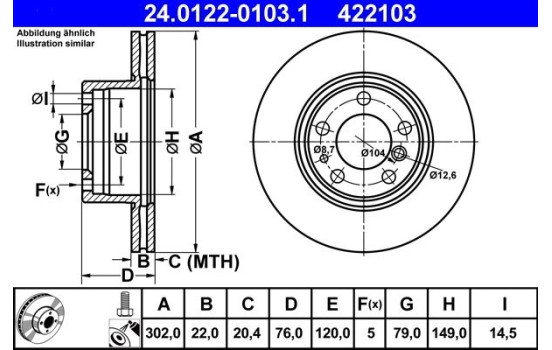Disco de freno 24.0122-0103.1 ATE, Imagen 2