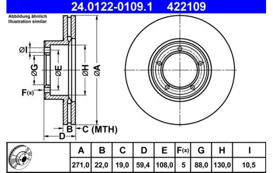 Disco de freno 24.0122-0109.1 ATE, Imagen 2