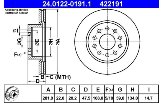 Disco de freno 24.0122-0191.1 ATE, Imagen 2