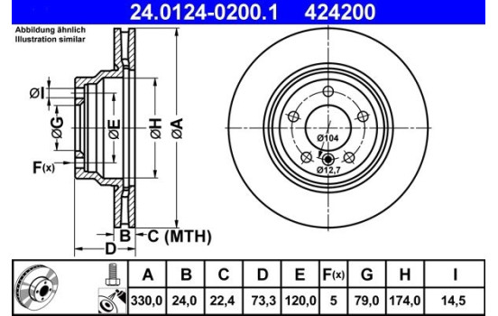Disco de freno 24.0124-0200.1 ATE, Imagen 3
