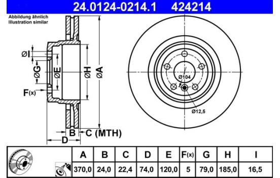 Disco de freno 24.0124-0214.1 ATE, Imagen 2
