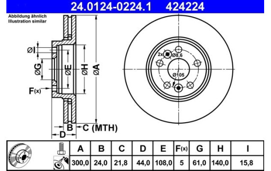 Disco de freno 24.0124-0224.1 ATE, Imagen 2